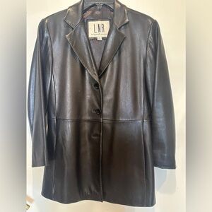 LNR Women's Black Leather Button-Front Blazer Jacket